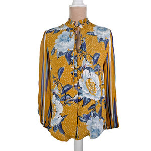 ANTHROPOLOGIE Blank London Floral Breton Striped Small Yellow Boho Peasant